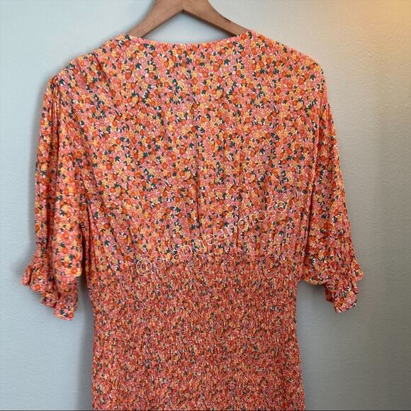 FAITHFULL THE BRAND Pink Yellow Dainty Floral Smocked V Neck Mini Dress M - Picture 11 of 14